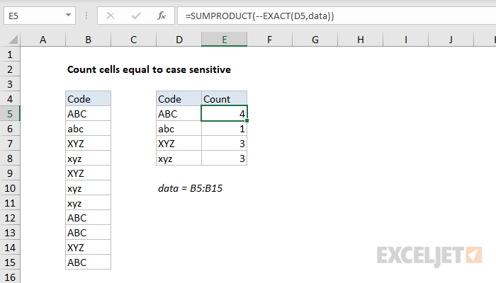 Count Cells Equal To Case Sensitive Excel Formula Exceljet 6997